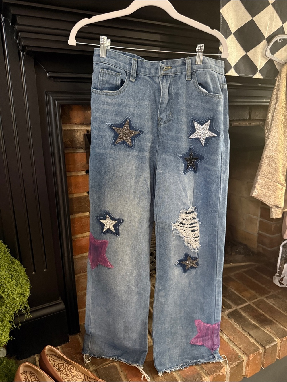 Women's Blue Embellished Star Patch Jeans